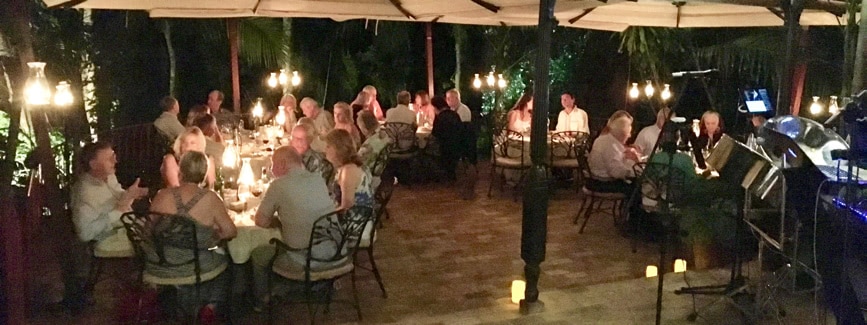 Alfresco dining at night at St. Nicholas Abbey