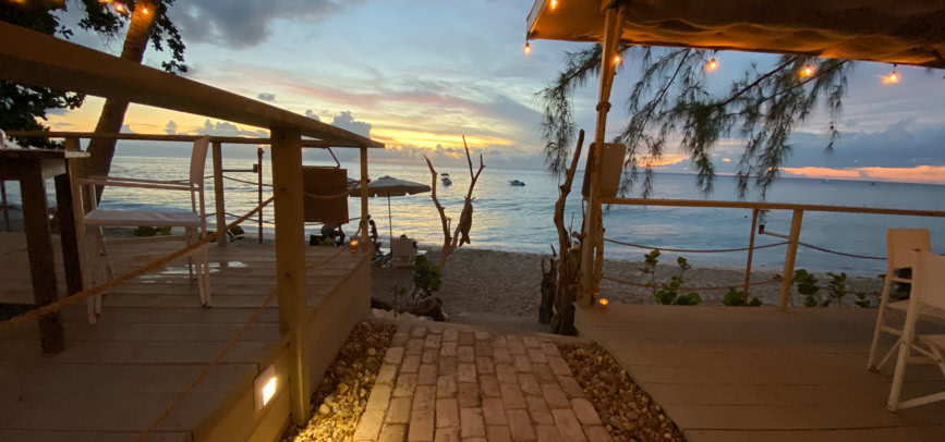 Path from Sea Shed onto Mullins Beach at sunset