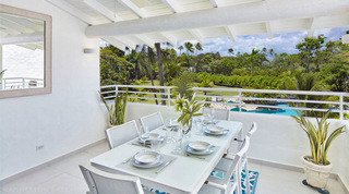 Glitter Bay 308 covered terrace, dining table for six above the resort gardens, Barbados