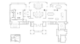 Ground-floor layout plan of the living, dining and kitchen areas at Godings Beach House, Barbados