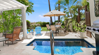 Private plunge pool and covered terrace at Mahogany Bay – Chanel No.5, luxury villa in Paynes Bay, Barbados