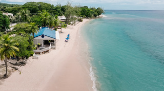 Blue-roofed beach bar on Mullins Beach near Mullins Bay 10 Pandora, villa a short walk from the sea, Barbados