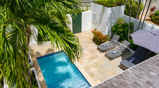Private plunge pool and sun loungers in the enclosed garden at Mullins Bay 10 Pandora, villa rental Barbados