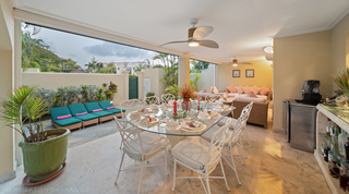 Teal sun loungers on the patio off the open-sided terrace, Mullins Bay 13 Coco, St. Peter, Barbados