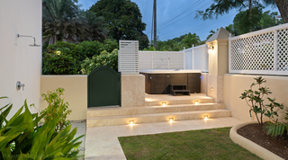 Mullins Bay 13 Coco's outdoor rain shower and the stone steps up to the hot tub, Barbados
