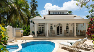 Pool and columned verandah of Mullins Bay Villa – Twin Palms, a luxury villa near Mullins Beach, Barbados