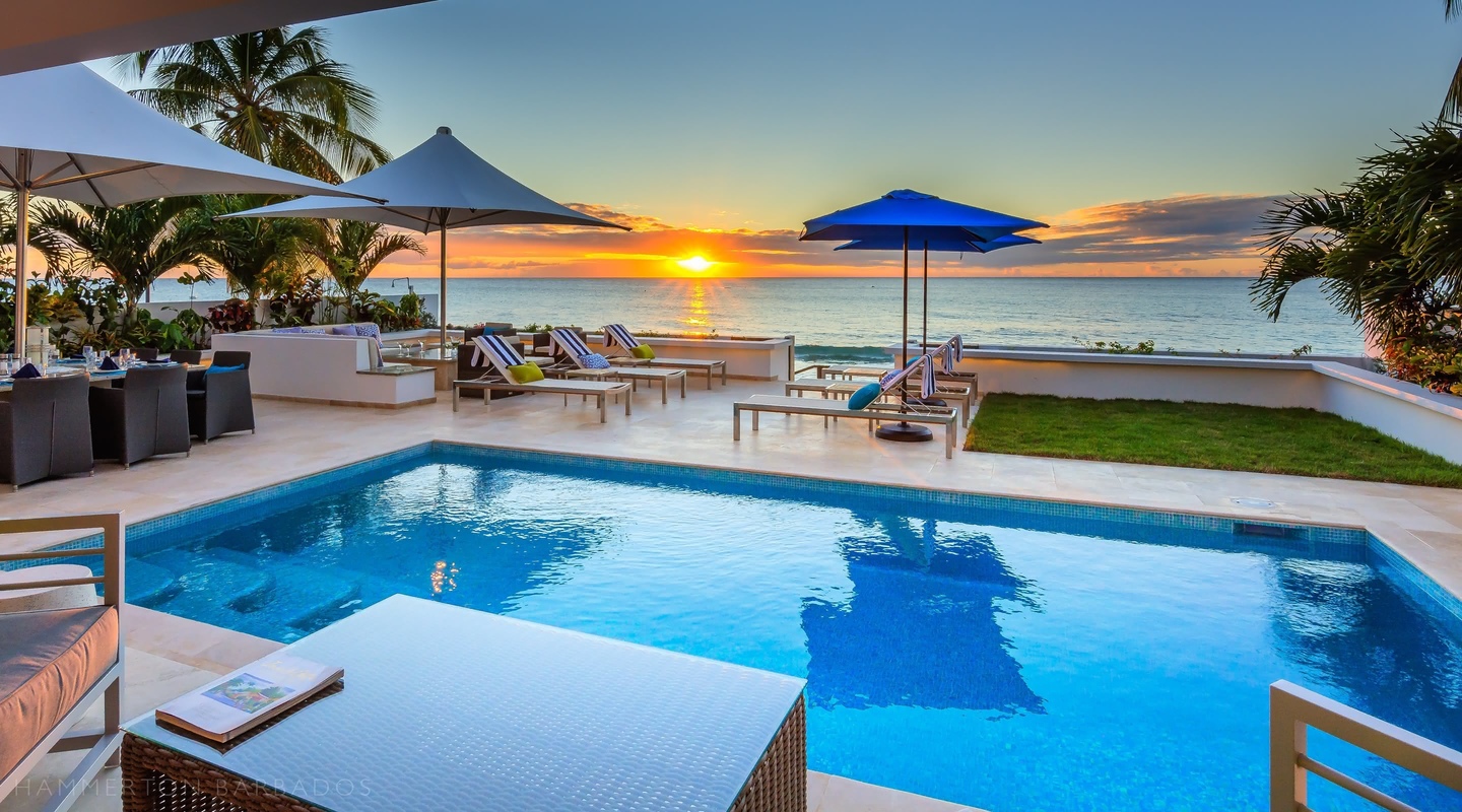Nirvana villa swimming pool at sunset