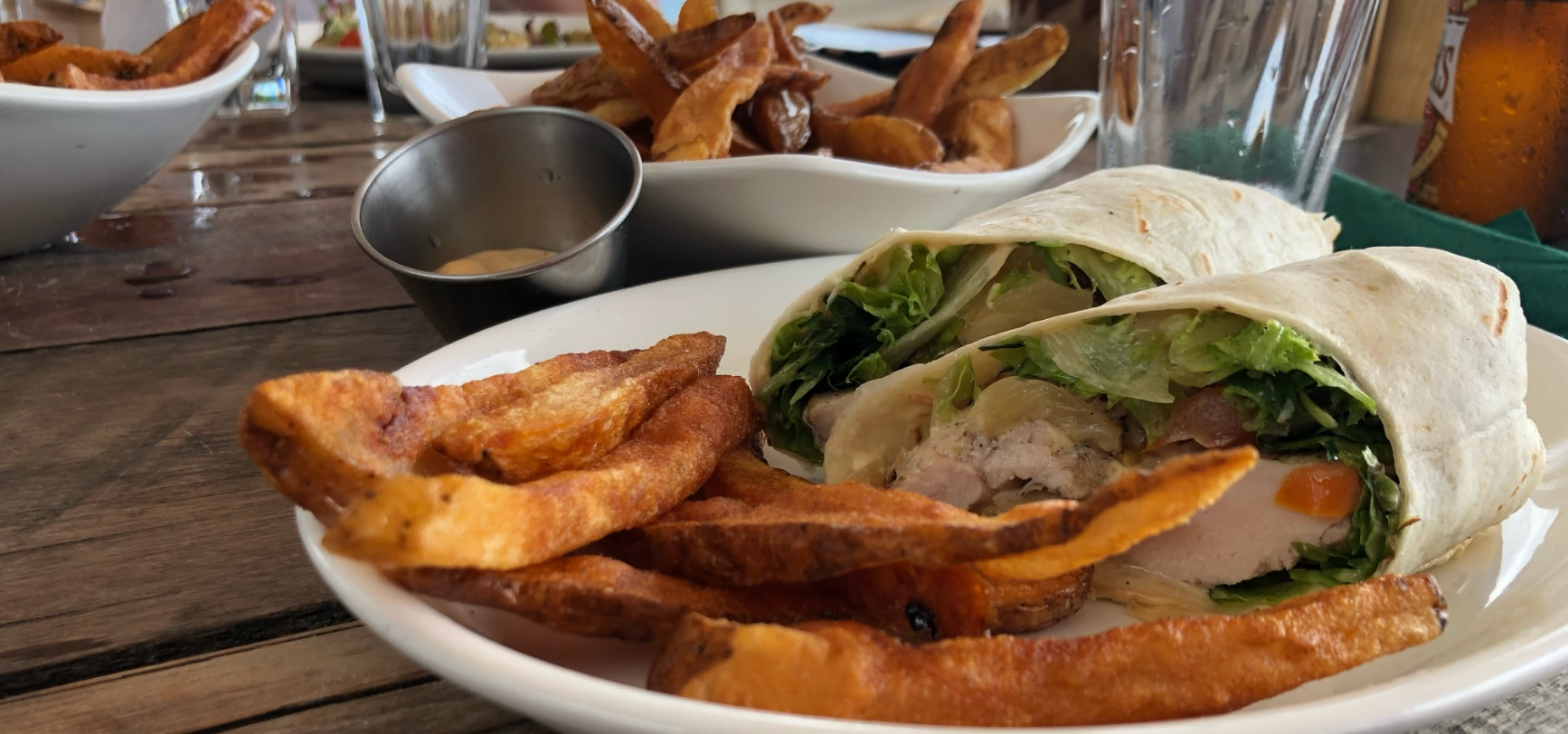 Chicken wrap with hand cut potato fries