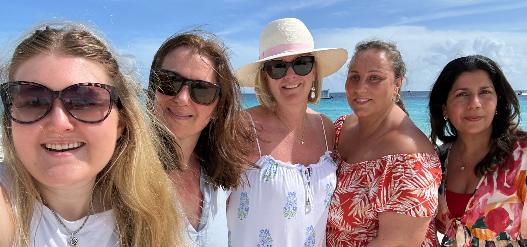 Bella, Donna, Lisa, Sherie, and Arti from Hammerton Barbados on the Beach