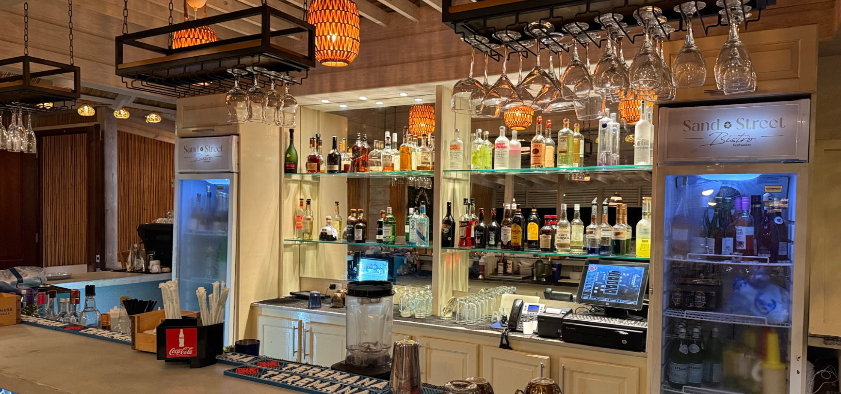 The Sand Street Bistro Bar fully stocked with local and imported drinks and spirts