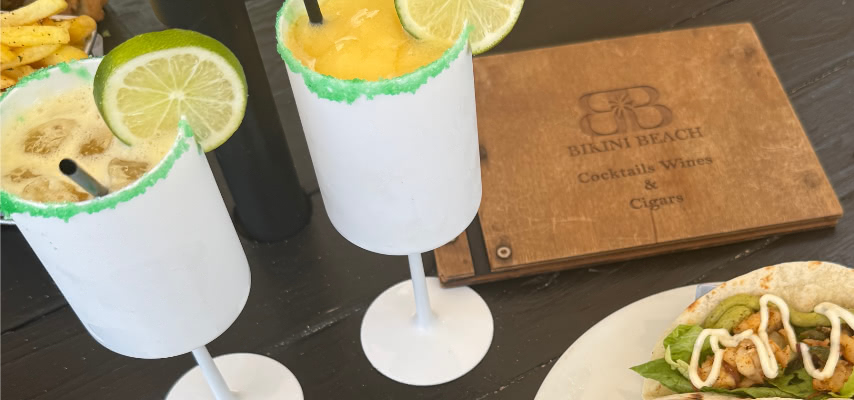 Lunch and cocktails at Bikini Beach Bar, Fitts Village