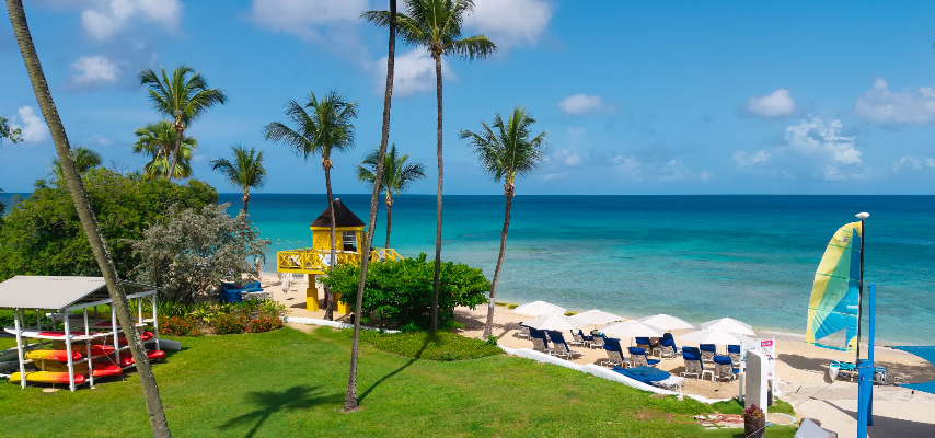 The terrace at the Fairmont Beach Club on Alleynes Bay