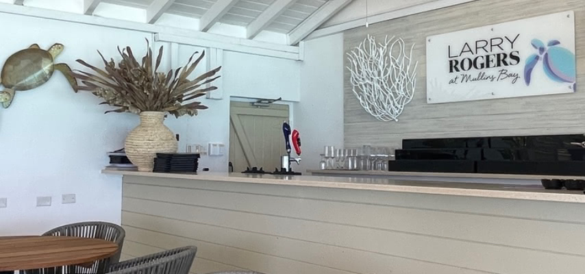 The bar at Larry Rogers at Mullins Bay, the Royal Westmoreland Beach Club restaurant