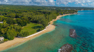 Aerial view of the west coast shoreline near Holetown, a short stroll from Queens Fort Pavilion, Barbados