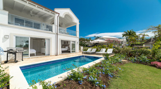 Private pool, plumbago beds and four sun loungers at Sugar Cane Mews 1 villa, Royal Westmoreland, Barbados