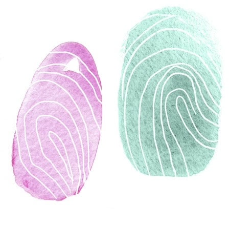 Watercoloured fingertip prints