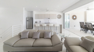 Living and dining area at Westmoreland Hills 25 with internal stair and breakfast bar, St. James, Barbados